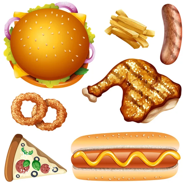 Eine Reihe Amerikanischer Fast Food Illustrationen — Stockvektor