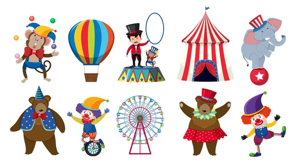 Conjunto Vários Personagens Circo Ilustração — Vetor de Stock