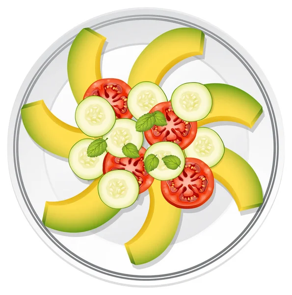 Salade Avec Illustration Avocat Tomate Concombre — Image vectorielle