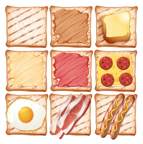 Sebuah Set Breakfast Toast Ilustrasi - Stok Vektor