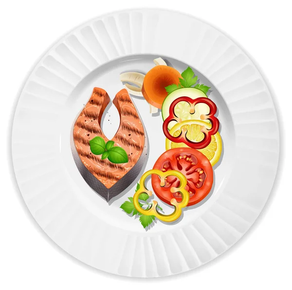 Gros Steak Une Illustration Salade — Image vectorielle