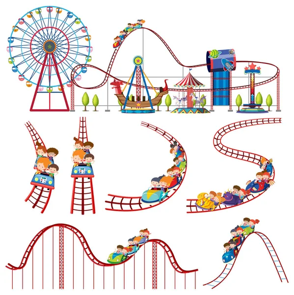 Zestaw Fun Park Ilustracja Roller Coaster — Wektor stockowy