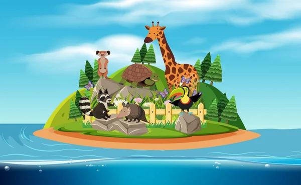 Wyspa Egzotycznych Zwierząt Ilustracji — Wektor stockowy