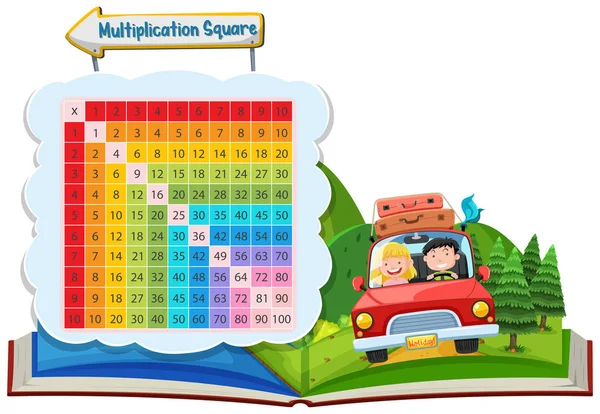 Viaje Pareja Multiplicación Cuadrado Ilustración — Archivo Imágenes Vectoriales