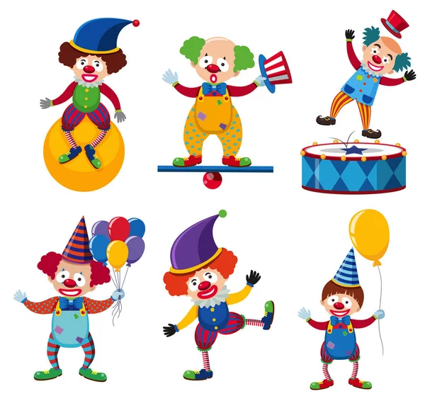 Set Clown Circo Illustrazione Carattere — Vettoriale Stock