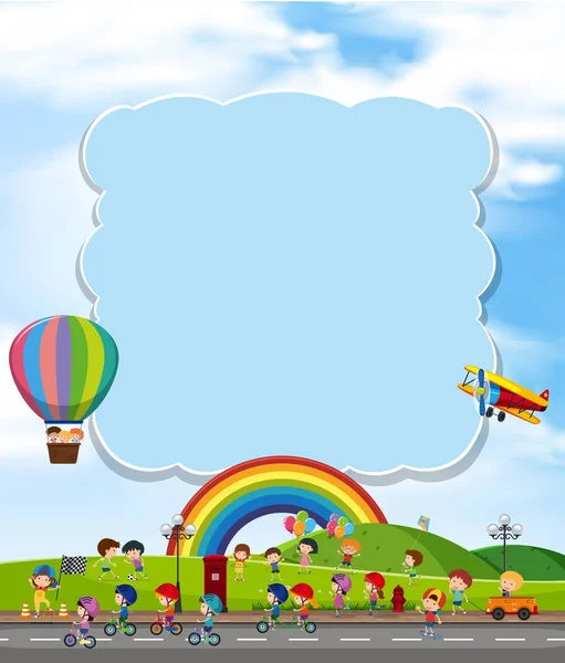 子供と虹と雲を空白の図 — ストックベクタ