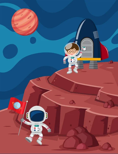Astronauta Aterrizó Planeta Ilustración — Vector de stock