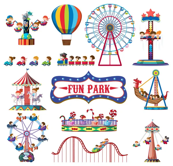 Egy Sor Szórakoztató Park Rides Illusztráció — Stock Vector