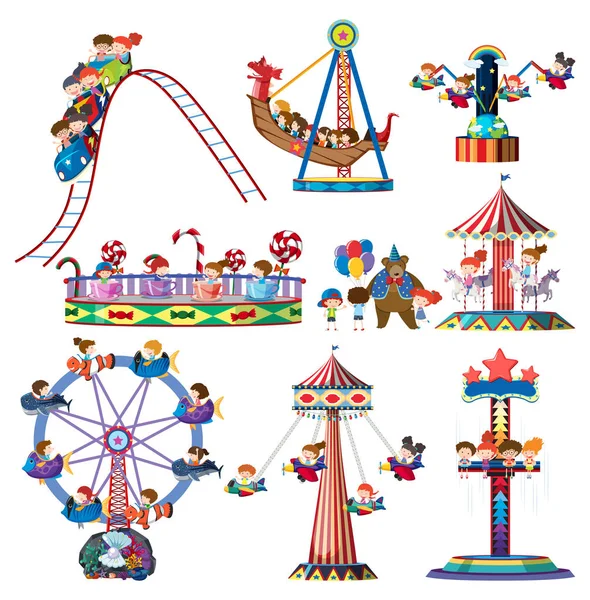 Set Theme Park Rides Illustration — Stock Vector