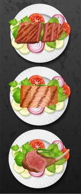 Ayarla, biftek ve salata illüstrasyon