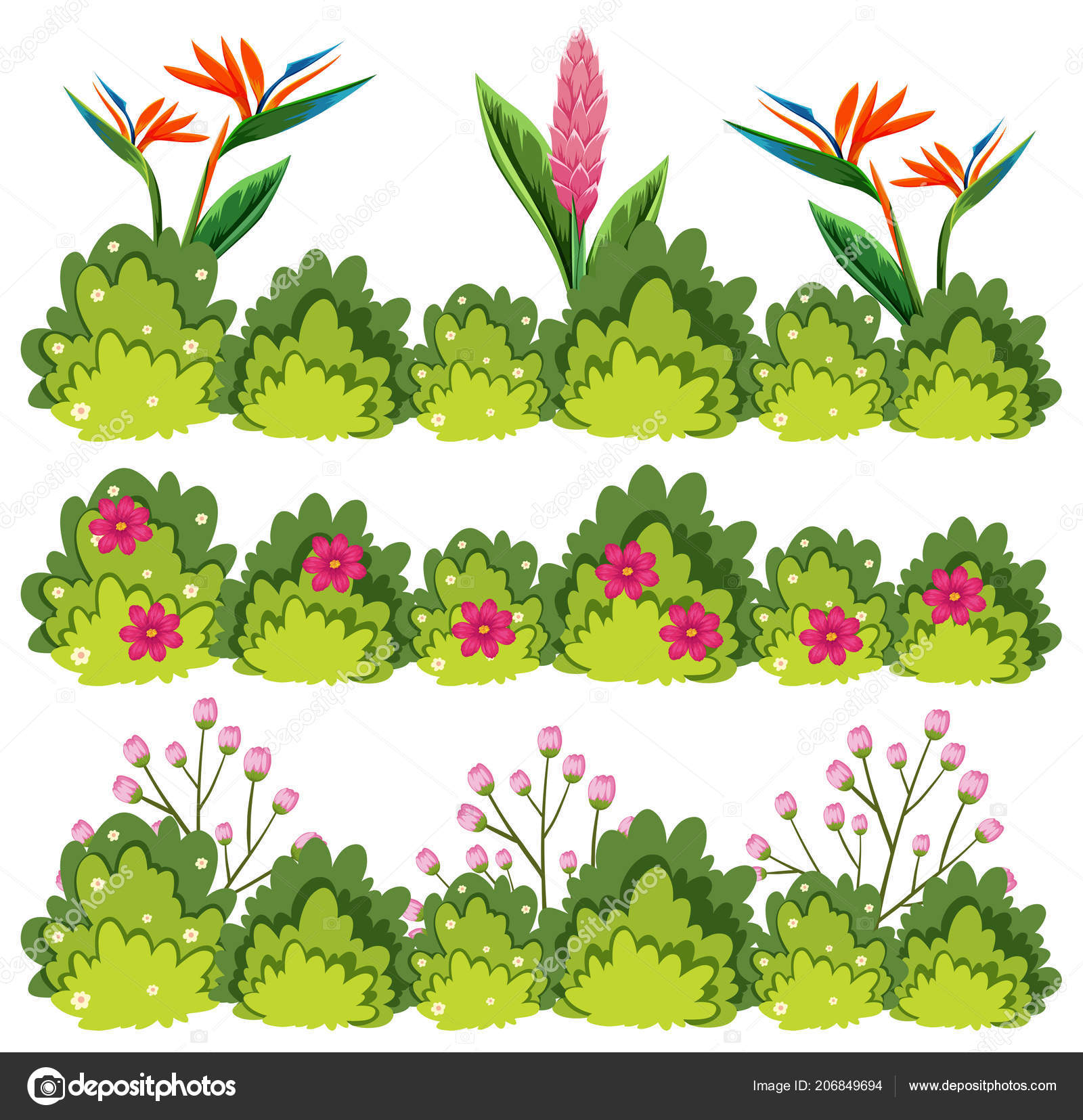 Clipart: flower bushes | Set Flower Bush Illustration — Stock Vector