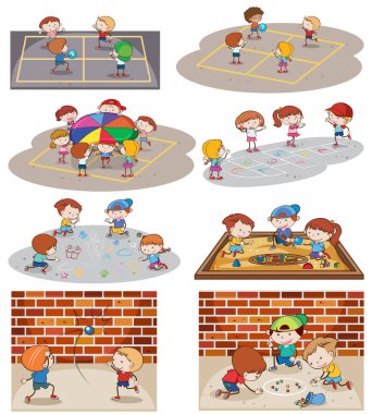 Bir ayarla, çocuklar oynamaya bahçesi illüstrasyon