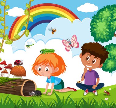 Çocuklar doğa çizimde oyun