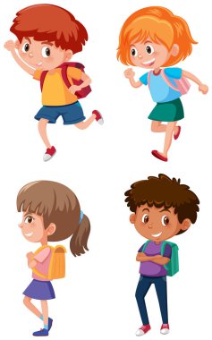 Öğrenciler sırt çantası çizim ile bir dizi