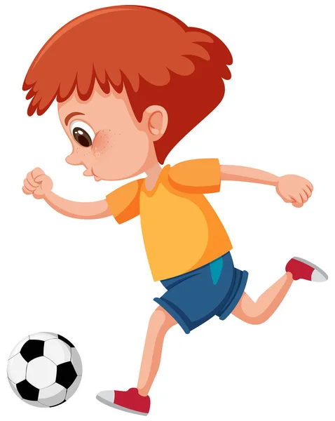 Enfant Roux Donnant Coup Pied Ballon Football Illustration — Image vectorielle