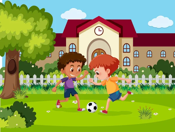 Les Enfants Jouent Football École Illustration — Image vectorielle