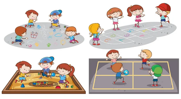 Una Serie Bambini Che Giocano Parco Giochi Illustrazione — Vettoriale Stock