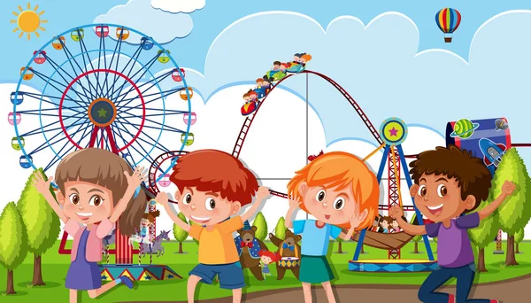 Kindergruppe Freizeitpark — Stockvektor
