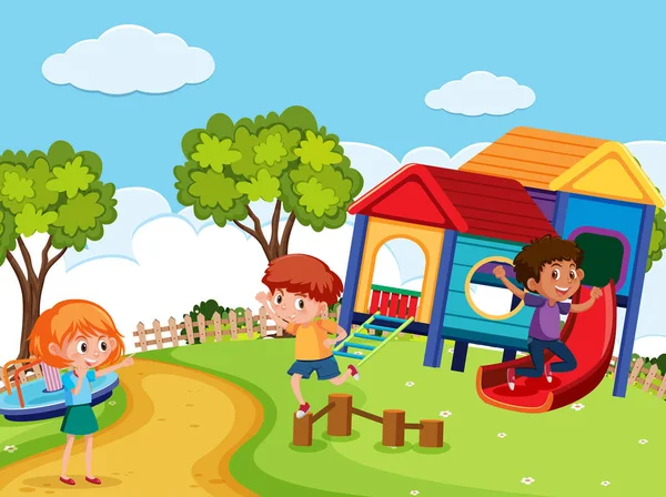 Bambini Che Giocano Parco Giochi Illustrazione — Vettoriale Stock