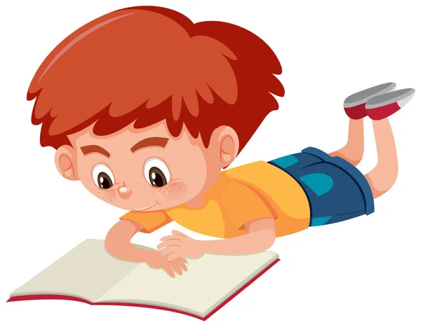 Ein Junge Liest Eine Buchillustration — Stockvektor