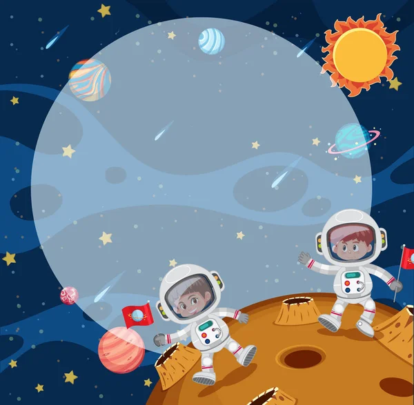 Νέοι Astronuats Σχετικά Την Εικόνα Του Φεγγαριού — Διανυσματικό Αρχείο