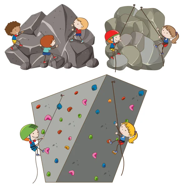 Set Rock Climbing Activity Illustration — Stock Vector