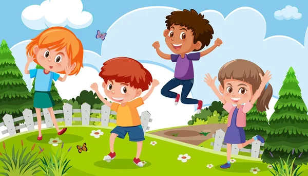 Children playing in nature illustration