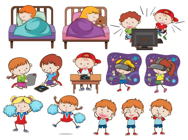 Set Doodle Kids Activities Illustration — Stock Vector