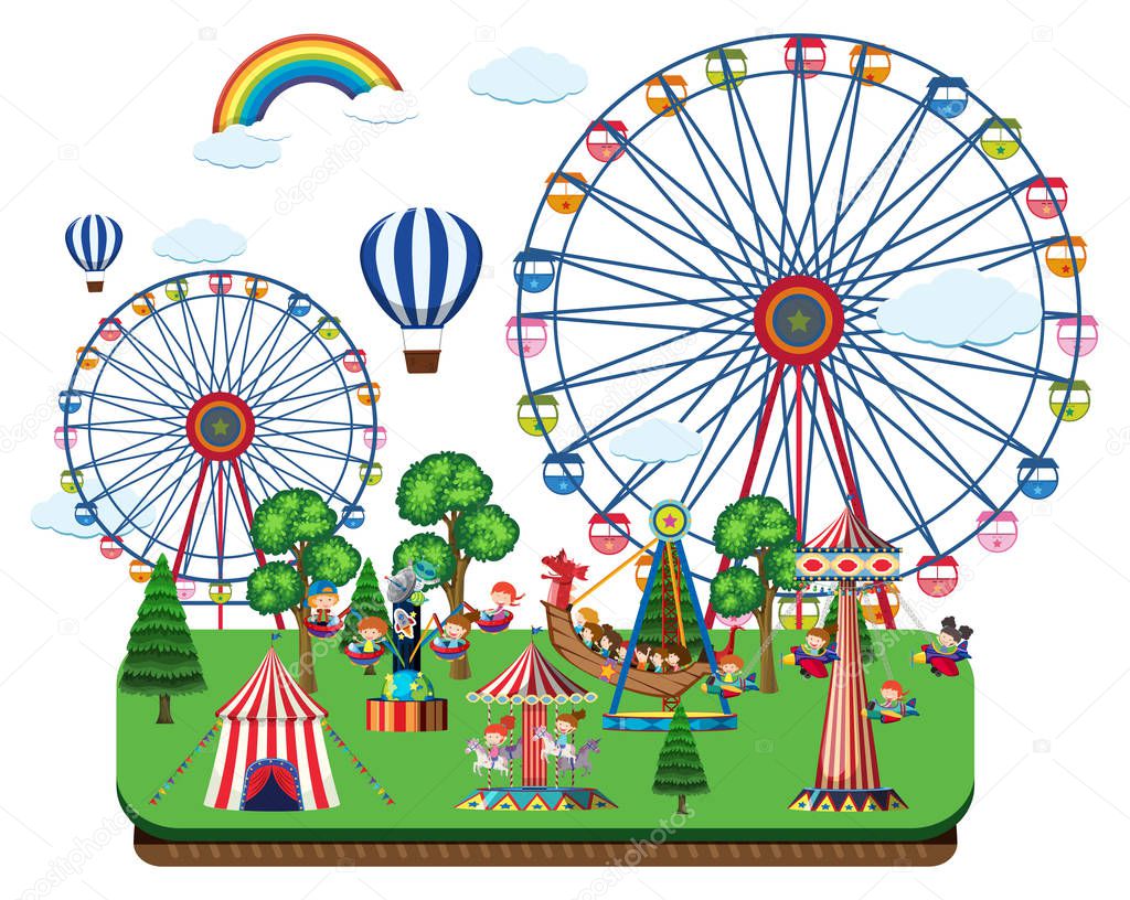 Fair scene with amusement rides illustration