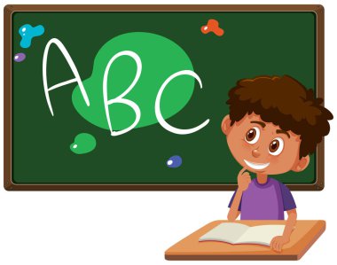 Bir çocuk ve kara tahta şablon çizimi