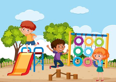 Çocuklar playgroung illüstrasyon oyun