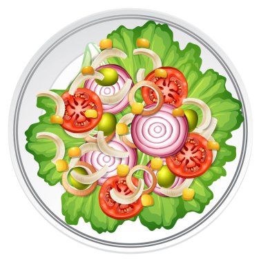 Sağlıklı salata üstten görünüm illüstrasyon