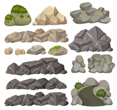 Set of different rocks illustration clipart