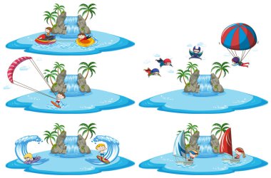 Set of different sport signs above water illustration clipart