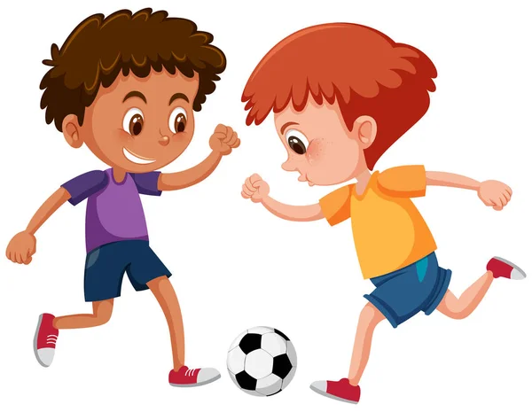 Boys Playing Football White Background Illustration — Stock Vector