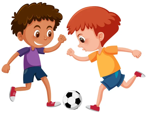 Meninos Jogando Futebol Fundo Branco Ilustração — Vetor de Stock