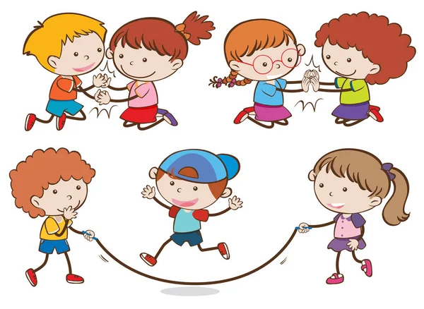 Set Bambini Che Giocano Illustrazione — Vettoriale Stock