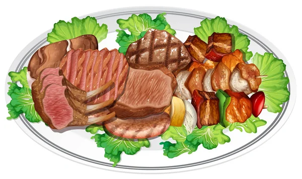 Plate Different Meat Illustration — Stock Vector