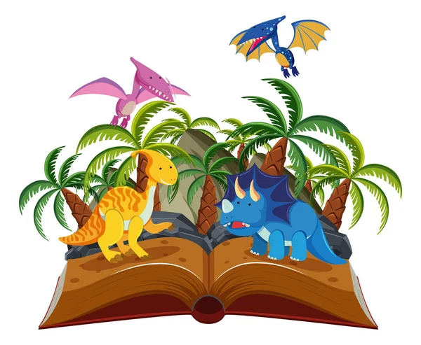 Parque Dinossauros Ilustração Livro Aberto — Vetor de Stock