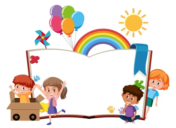 Счастливые Дети Книгами Иллюстрациями — стоковый вектор