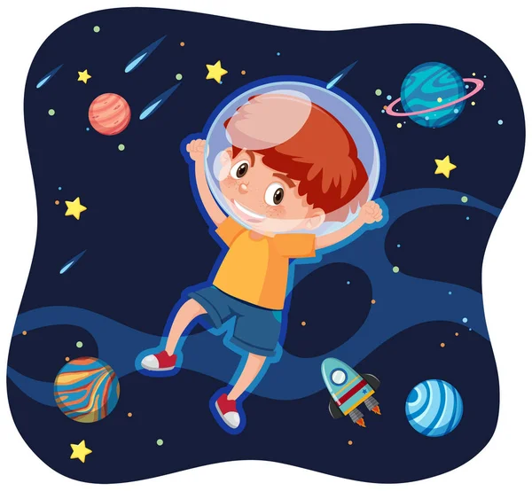 Niño Feliz Ilustración Espacial — Vector de stock