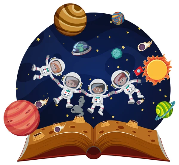 Crianças Astronautas Espaço Pop Livro Ilustração — Vetor de Stock