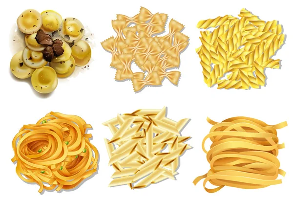 Uppsättning Italiensk Pasta Illustration — Stock vektor