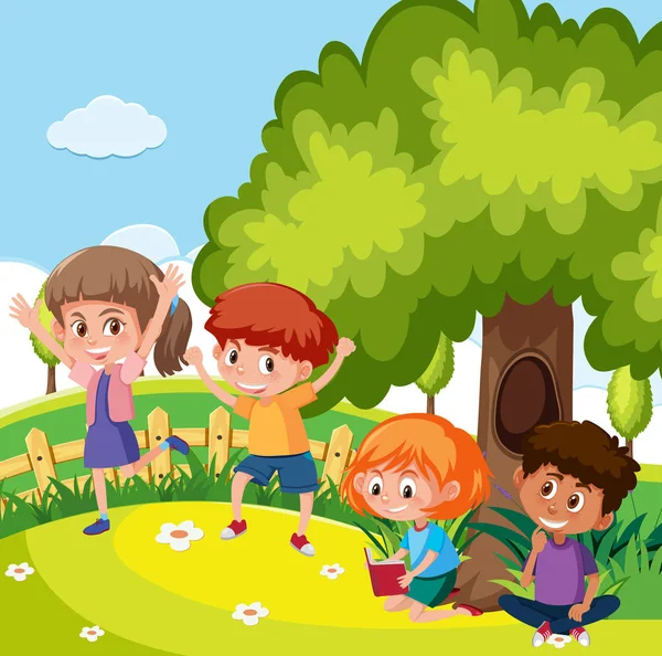 Estudantes Brincando Ilustração Parque Infantil —  Vetores de Stock