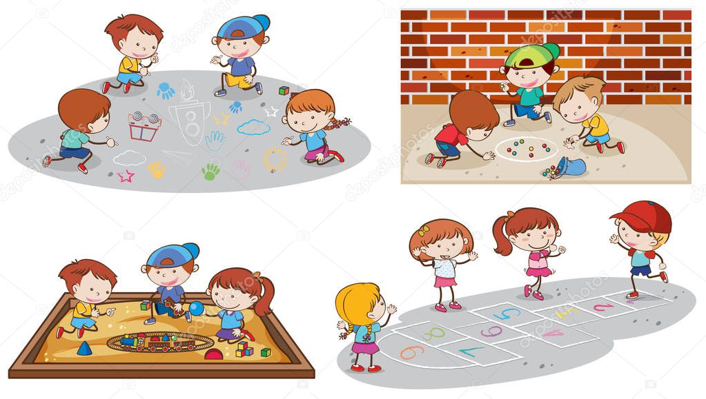 Set of children playing illustration