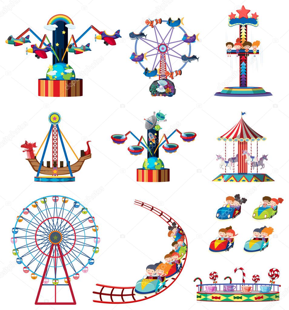 A set of fun fair rides illustration