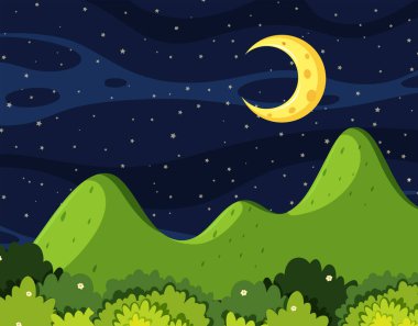 Gece illüstrasyon, güzel bir manzara