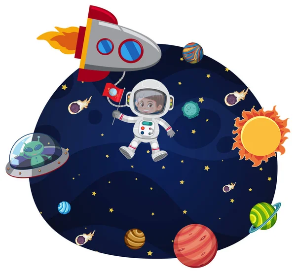 Astronauta Modelo Espacial Ilustração —  Vetores de Stock