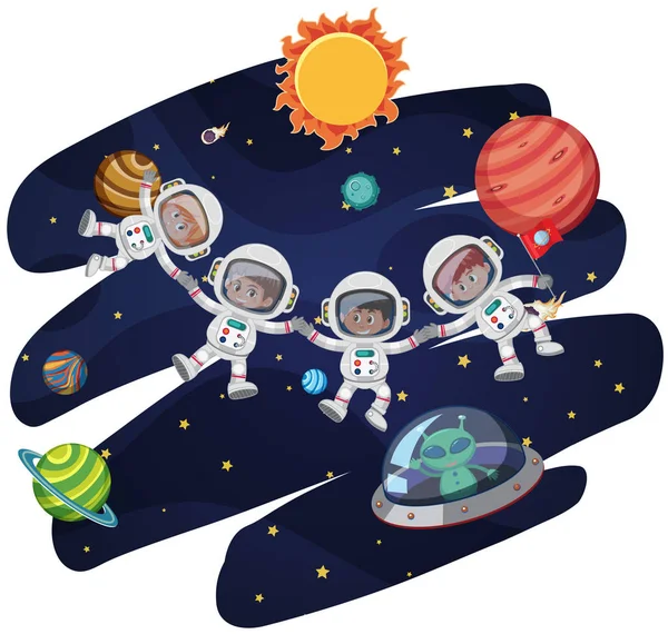 Astronot Dalam Ilustrasi Templat Ruang - Stok Vektor
