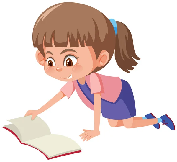 Cute Girl Reading Book Illustration — Stock Vector